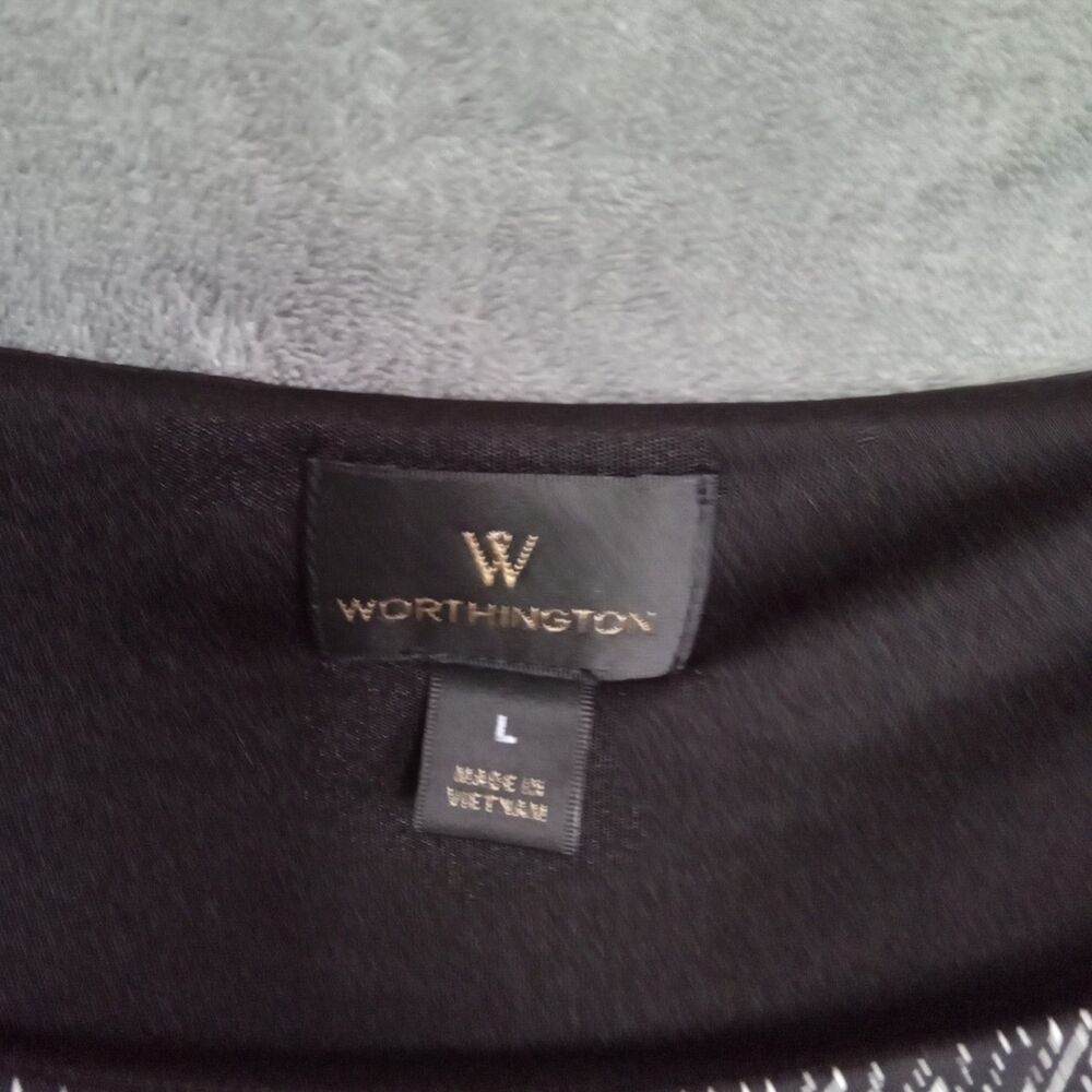Worthington Women Large‎ Sleeveless Blouse Black And White Lined - Picture 3 of 7